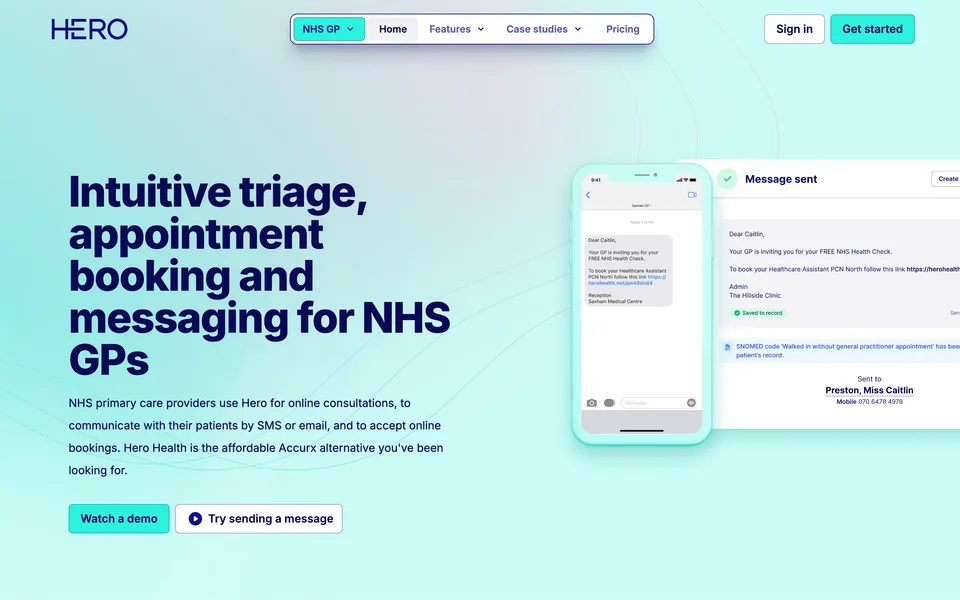The Hero Health homepage
